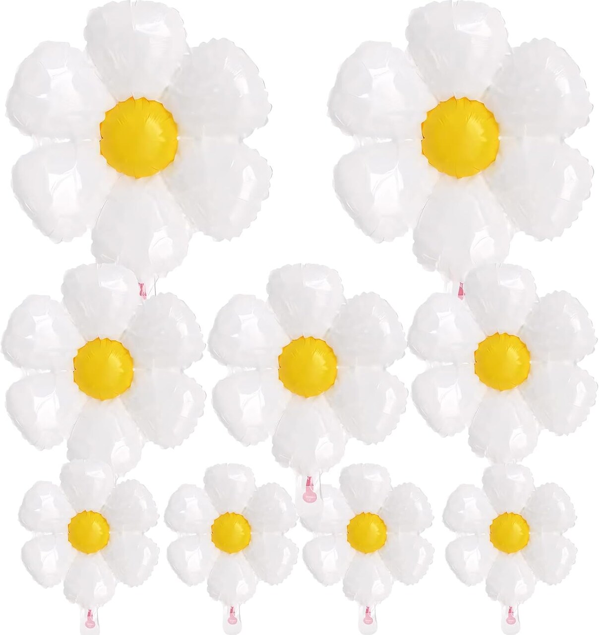 9 Pieces Large Daisy Flower Balloons Set - 3 Sizes White Flower Shaped Aluminum Foil Balloon for Daisy Birthday Decorations, Baby Shower, Wedding, Groovy Boho Daisy Party Supplies